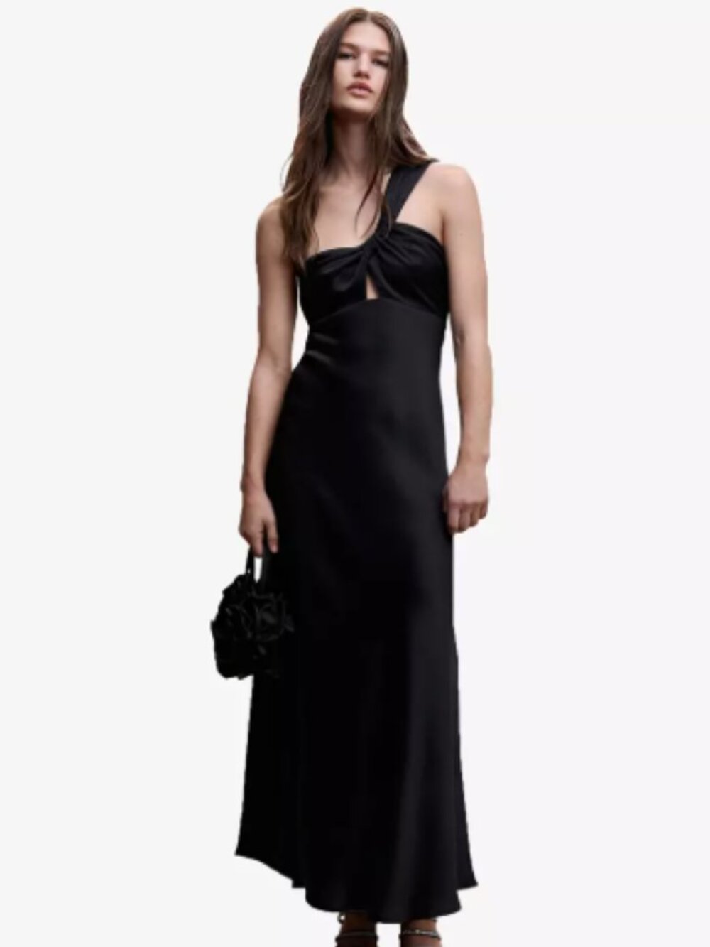 MANGO Asymmetrical black satin dress